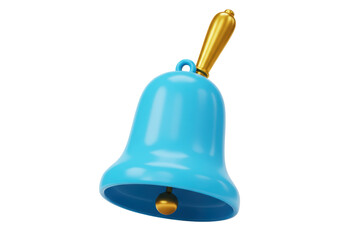 Isolated Blue Hand Bell with Golden Handle Decorative