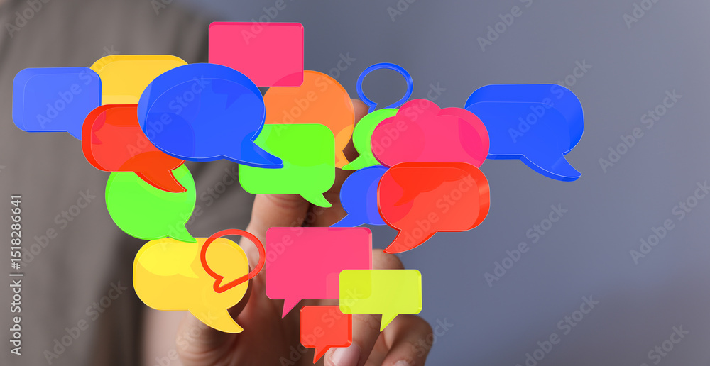 Leinwandbilder Abstract image of colorful speech bubbles, ideal for communication, social media, and networking concepts.