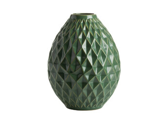 Isolated Emerald Green Ceramic Vase with Geometric Pattern