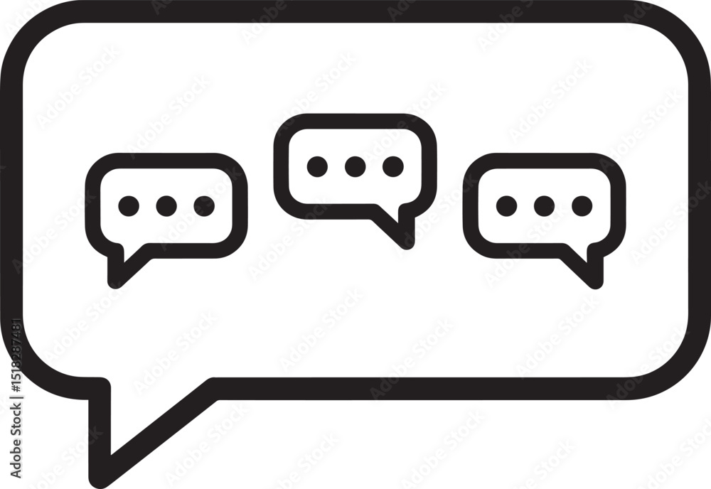 Poster three chat bubbles each filled with three dots are contained within a larger chat bubble shape all i