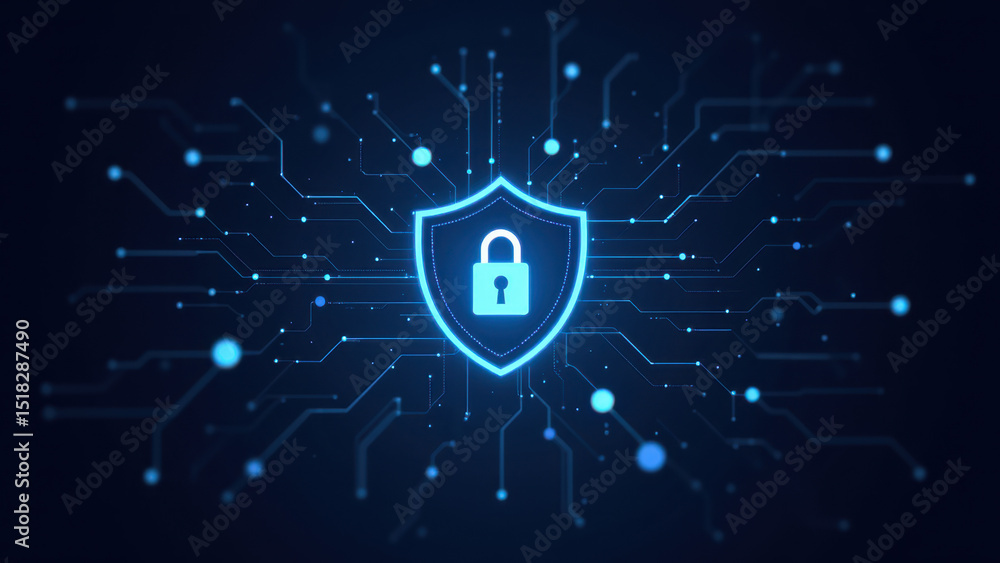 Poster a digital representation of internet security with a lock icon.