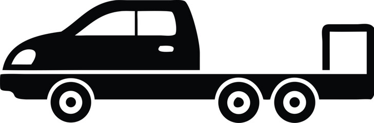 Black Silhouette Illustration of Flatbed Tow Truck with Dual Rear Wheels and Frame