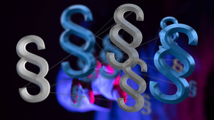 Abstract image of interconnected paragraph symbols, representing legal concepts, laws, and regulations.