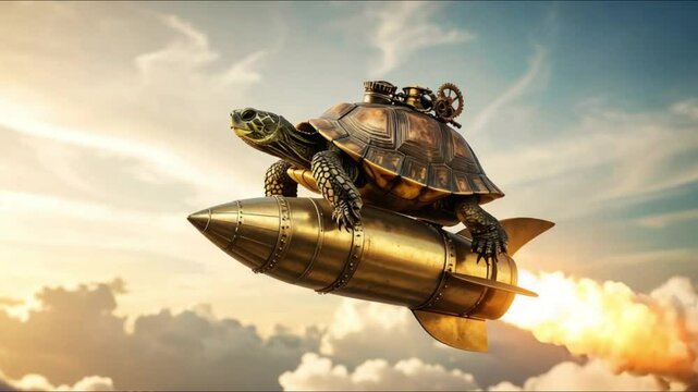 Steampunk Turtle Rocketing Through the Clouds - 4K Time-Lapse Animation