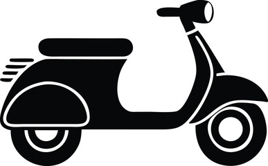 Isolated Black Silhouette of a Classic Vespa Scooter, Facing Right, on White Background