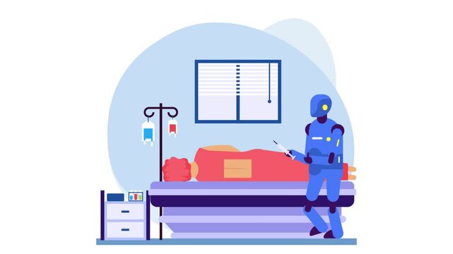 Robot performing local  Anesthesia animation Robot-Assisted Percutaneous Pedicle Screw Placement animated video, Robotic medicine Clip, Healthcare footage Artificial Intelligence Work in Clinic motion