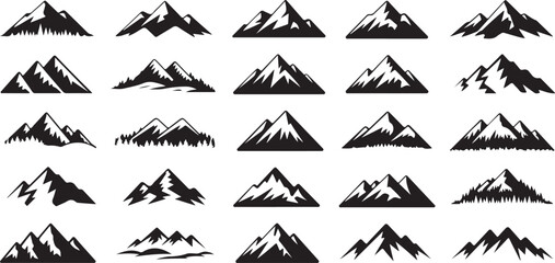 Collection of black and white mountain silhouettes suitable for diverse design purposes