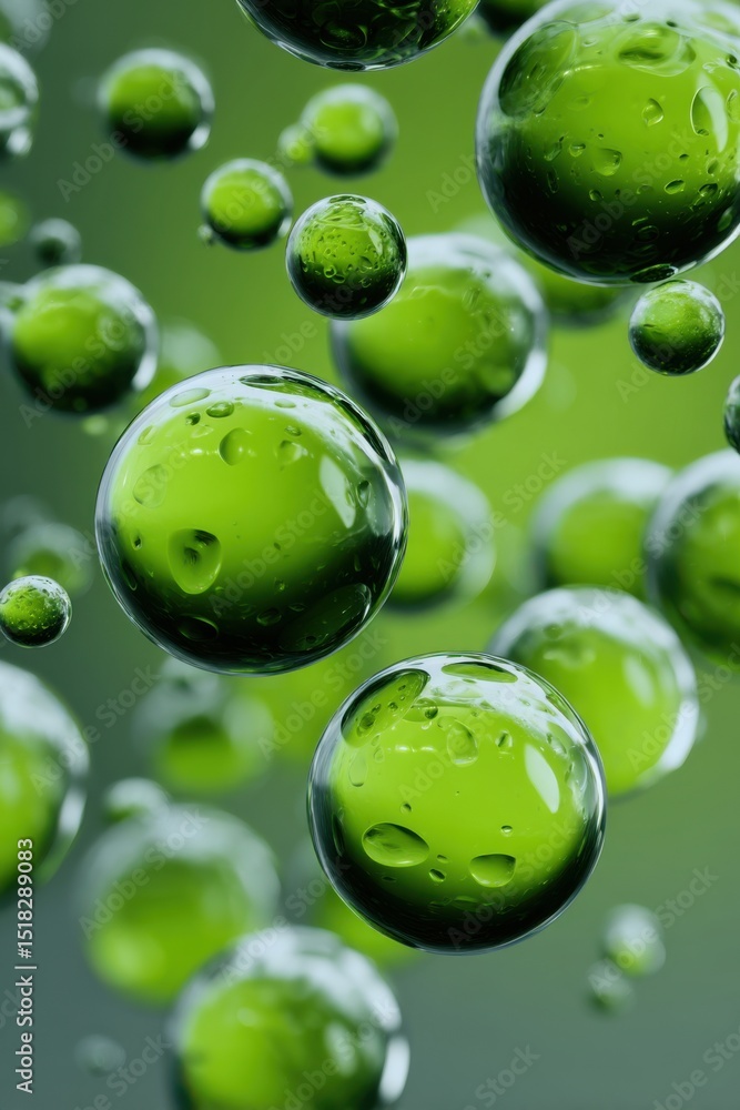 Poster green bubbles float in a serene background creating a soothing atmosphere of water and nature