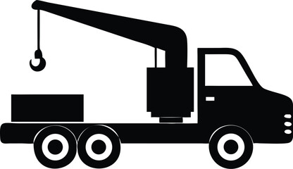 Black and White of a Truck with Crane Loading a Box Illustration