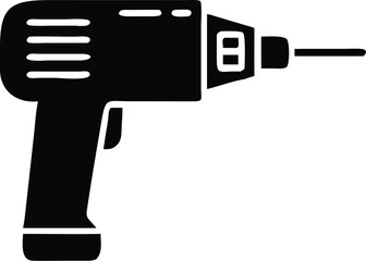 Black Silhouette of a Cordless Drill, Power Tool with a Handle on White Background
