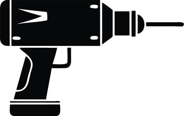 Black and White Illustration Depicting a Cordless Power Drill Isolated on White
