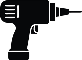 Black and White Illustration of an Electric Drill Tool with a Handle and Bit