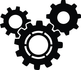 Three Black Gears Interlocking, Representation of Teamwork, Engineering, and Mechanical Processes