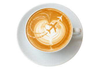 Isolated Coffee Latte Art with Airplane Design