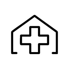 Obraz premium Minimalist logo of a medical cross integrated into a house outline, symbolizing home healthcare services.