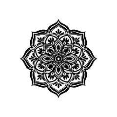 Intricate mandala logo with floral symmetry in black, ideal for meditation or yoga branding.

