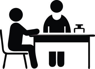 Black Silhouette Illustration Two People Seated at a Desk with Telephone Iconography Symbol