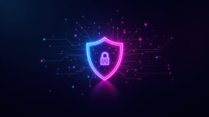 A digital artwork featuring a glowing lock symbol, representing internet security.