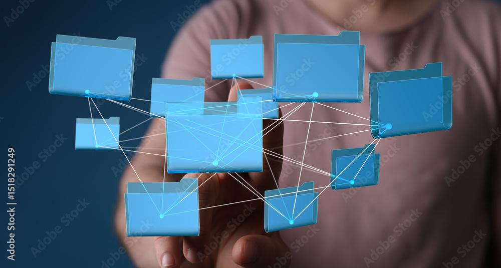 Aufkleber Abstract image of interconnected digital folders, representing data management, cloud storage, and network technology.