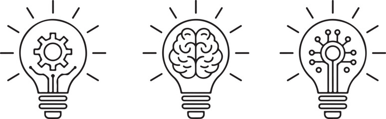 Conceptual icons representing ideas innovation and technological progress within light bulbs