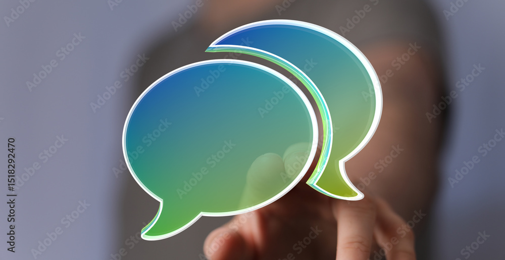 Poster abstract image of two speech bubbles, representing communication and conversation.