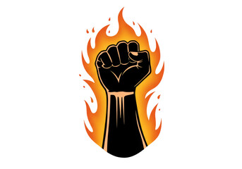 Isolated Raised Fist in Flames Symbol of Protest