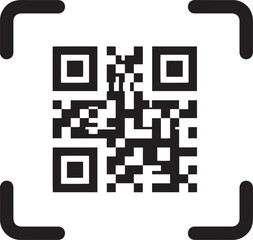 A black and white QR code sits framed in a white square