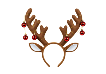 Isolated Festive Reindeer Antler Headband with Red Baubles