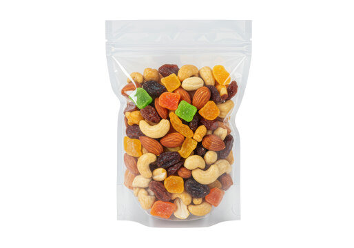 Isolated Clear Zip Bag Filled with Trail Mix