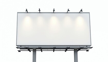 Empty billboard illuminated by overhead lights, blank canvas for advertising creative displays. Blank space offers opportunity for marketing promotion. Suitable for advertisement, design concept,