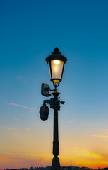 Streetlamp at Sunset During Blue Hour, Urban Evening Light