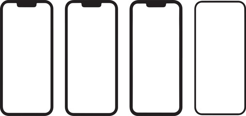 Four stylized smartphone designs with blank screens for application or interface mockups