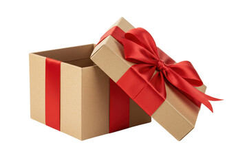 Isolated Open Gift Box with Red Satin Ribbon
