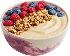 Healthy breakfast bowl with raspberry blueberry granola