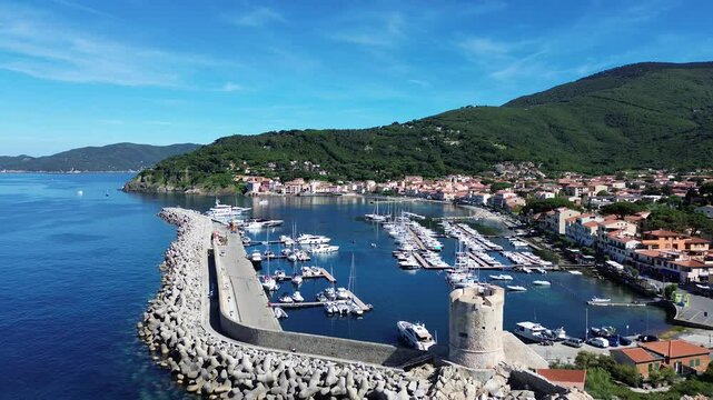 View of Marciana Marina town in Elba Island
