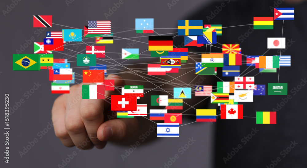 Poster image depicts a network of interconnected flags, symbolizing global collaboration and international 
