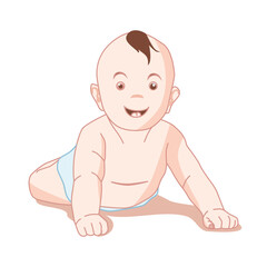 cute little baby crawling while smiling vector