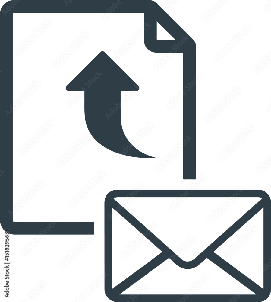Poster a paper with an up arrow and a turned down corner next to an envelope