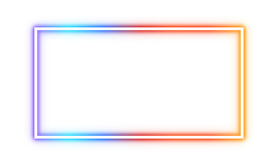 Blue neon rectangular frame. Glowing LED light border. Laser line effect with empty center. Futuristic neon sign design. Isolated on transparent . Perfect for digital art, posters, mockups. PNG