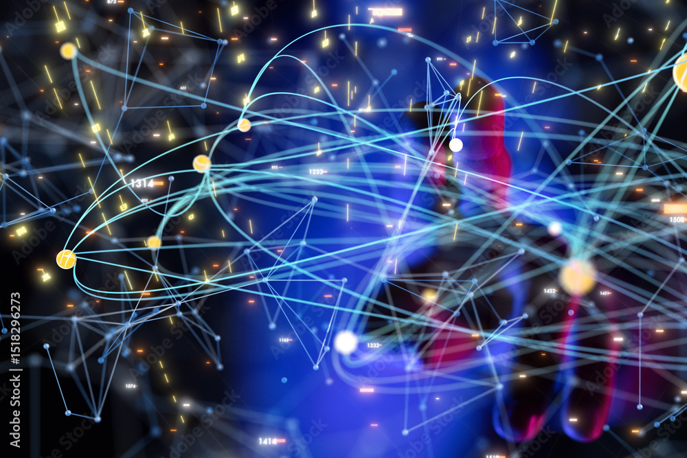 Poster global network. blockchain. 3d illustration. neural networks and artificial intelligence. abstract