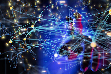 Global network. Blockchain. 3D illustration. Neural networks and artificial intelligence. Abstract