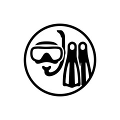 Snorkel mask and fins icon for diving and underwater exploration with transparent background
