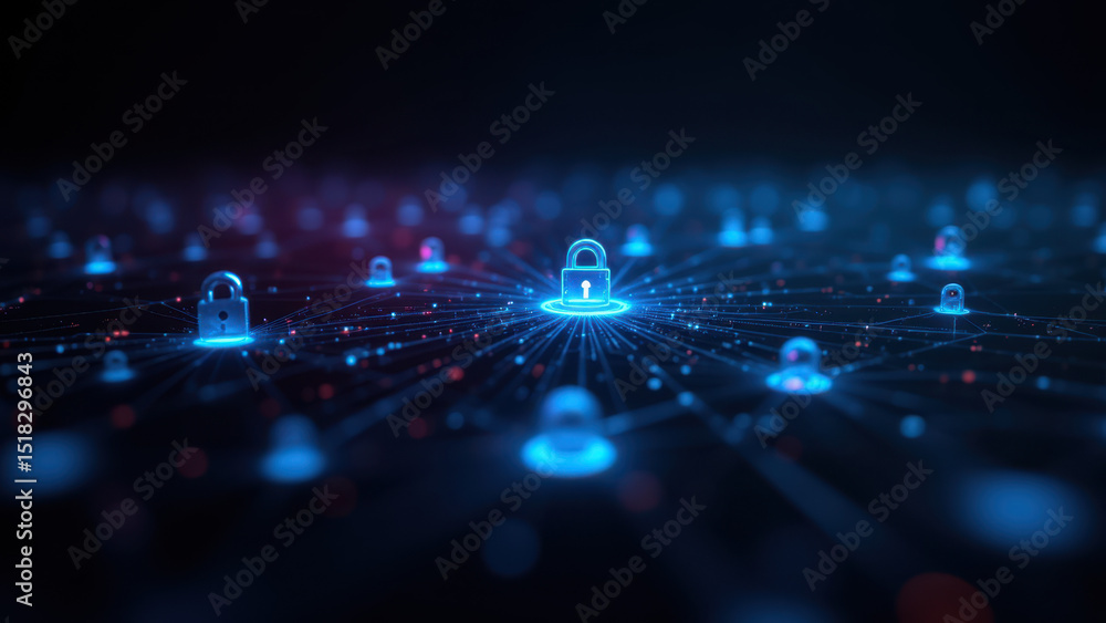 Poster a captivating digital network with a focus on cybersecurity.