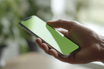 Person Holding Smartphone with Green Screen