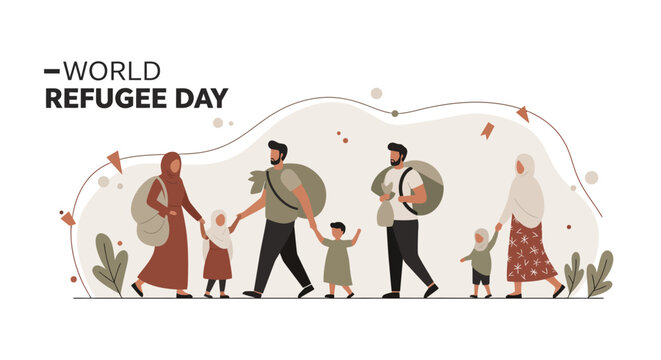 World Refugee Day Illustration of Muslim Families Seeking Safety and Shelter