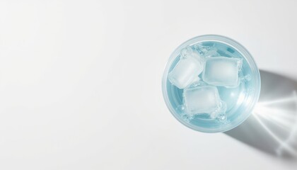 Refreshing drink with ice cubes in clear glass on white background  