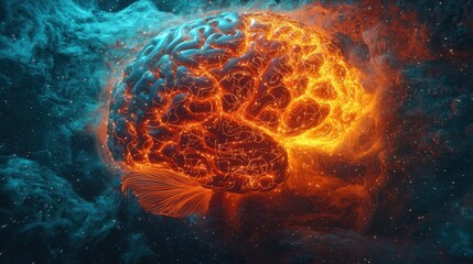 A brightly lit brain in the cosmos, symbolizing intelligence and the power of the mind.