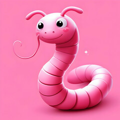 Fototapeta premium Adorable Pink Worm with Cheerful Smile on Display