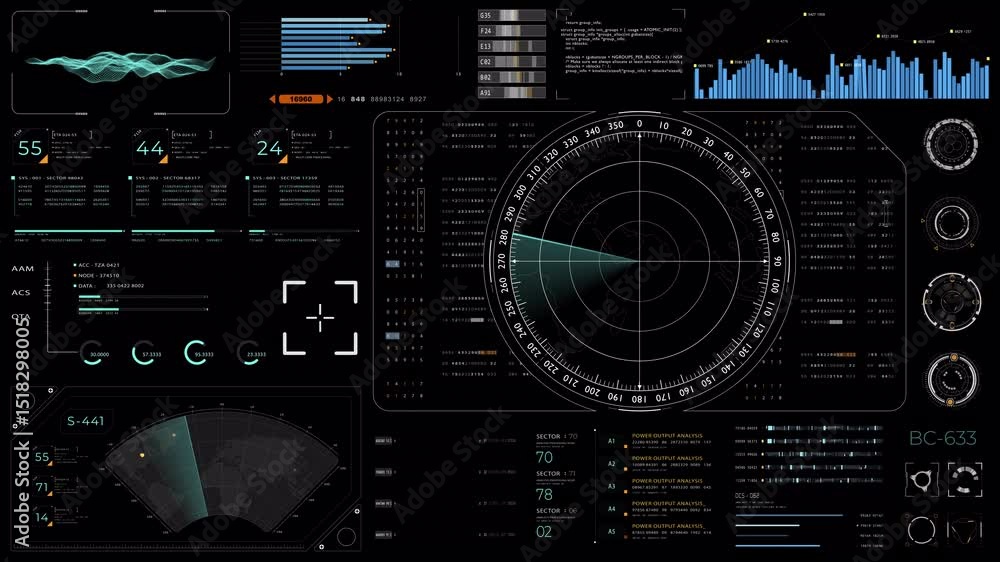 Poster motion graphic of blue color sonar radar screen searching an object with futuristic hud ui technolog