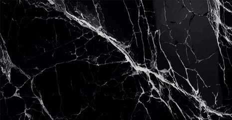 Black marble texture design, dark marble surface, curved golden lines, abstract panoramic background design - Vector illustration